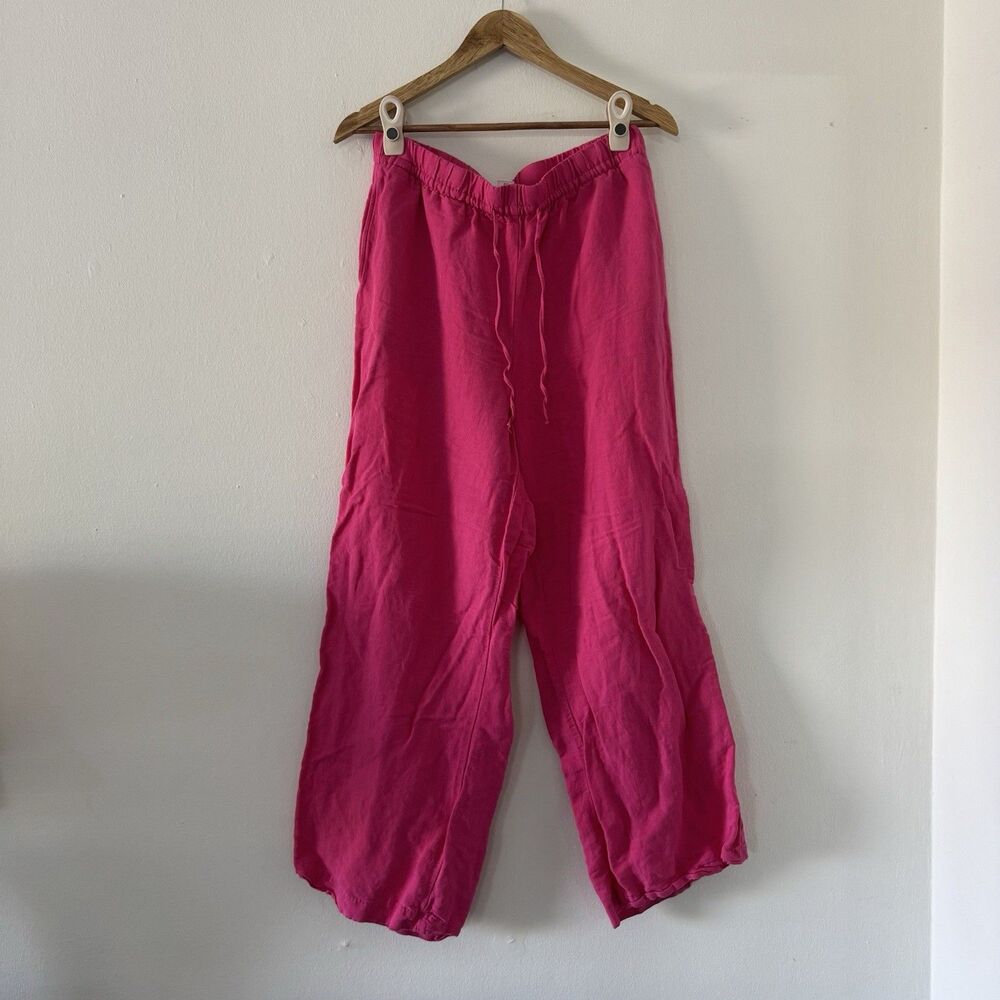 H&M M Pink Linen Blend Wide Leg Pants Casual Euro Summer Lounge Trousers Coastal